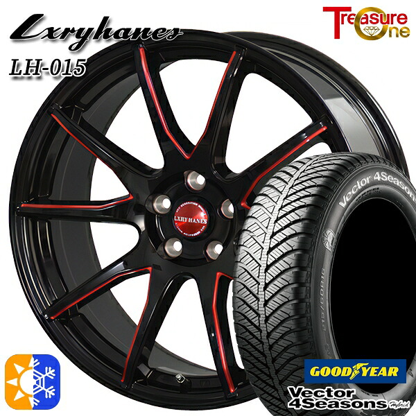アルファード ヴェルファイア 235/50R18 101H XL グッドイヤー ベクター フォーシーズンズ トレジャーワン ラグジーヘインズ LH015 18インチ 7.0J 5H114.3 ブラックレッドマシニング オールシーズンタイヤホイールセット