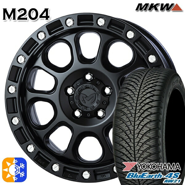 225/65R17 106V ヨコハマ ブルーアース 4S AW21 MKW M204 ブラックキャット 17インチ 8.0J 5H114.3 オールシーズンタイヤホイールセット