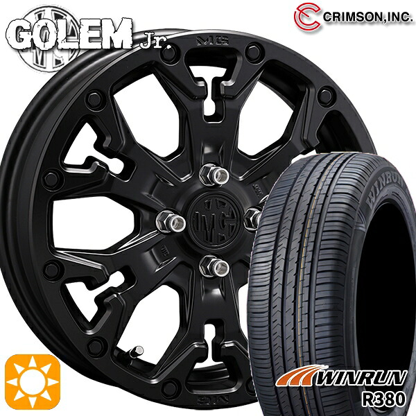 【取付対象】165/60R14 75H ウィンラン R380 クリムソン MG ゴーレムJr. マットブラック 14インチ 4.5J 4H100 +43 サマータイヤホイールセット ｜エムオートギャラリー