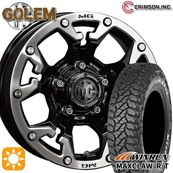 【取付対象】ジムニーシエラ 185/85R16 105/103N ウィンラン マックスクロウ R/T　ホワイトレター クリムソン MG ゴーレム ブラックマシニングリップ 16インチ 6.0J 5H139.7 サマータイヤホイールセット