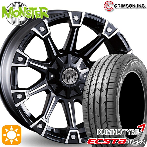 【取付対象】215/60R17 100V XL クムホ エクスタ HS52 クリムソン MG モンスター ブラックポリッシュ 17インチ 7.0J 10H114.3/127 サマータイヤホイールセット ｜エムオートギャラリー