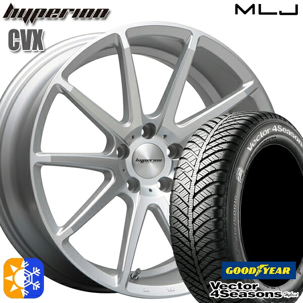 225/45R18 91H グッドイヤー ベクター フォーシーズンズ MLJ ハイペリオン CVX 18インチ 8.0J 5H114.3 セミグロスポリッシュ/シルバー オールシーズンタイヤホイールセット