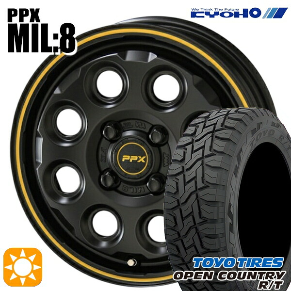 【取付対象】軽トラ 145/80R12 80/78N LT トーヨー オープンカントリー R/T KYOHO PPX MIL:8 セミグロスブラック×イエローライン 12インチ 3.5J 4H100 サマータイヤホイールセット