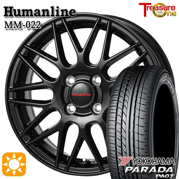 【取付対象】軽トラ 165/55R14C 95/93N ヨコハマ パラダ PA03 トレジャーワン ヒューマンライン MM022 ブラック 14インチ 4.5J 4H100 サマータイヤホイールセット ｜エムオートギャラリー