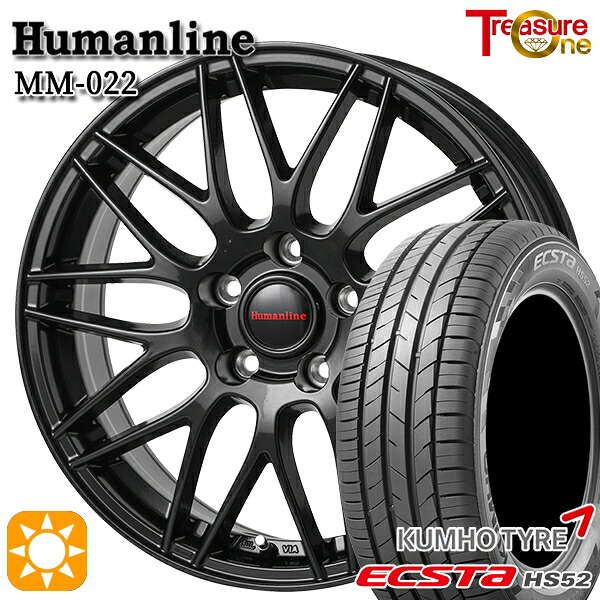 【取付対象】195/55R16 87V クムホ エクスタ HS52 トレジャーワン ヒューマンライン MM022 ブラック 16インチ 6.5J 5H100 サマータイヤホイールセット