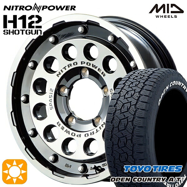 【取付対象】ジムニー 215/70R16 100T トーヨー オープンカントリーA/T3 ホワイトレター MID ナイトロパワー H12ショットガン ブラッククリア/マシニング 16インチ 5.5J 5H139.7 サマータイヤホイールセット ｜エムオートギャラリー