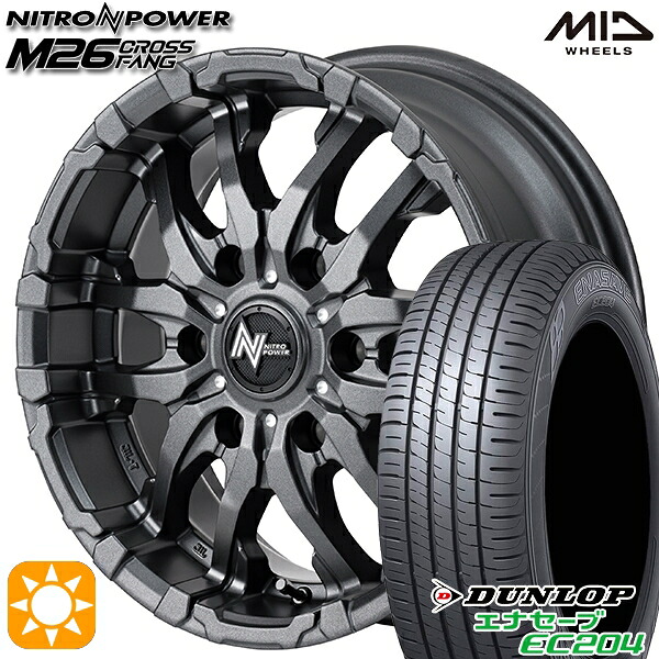 【取付対象】215/60R17 96V ダンロップ エナセーブ EC204 MID ナイトロパワー M26 クロスファング バレルブラック/ドリルド 17インチ 6.5J 6H139.7 サマータイヤホイールセット
