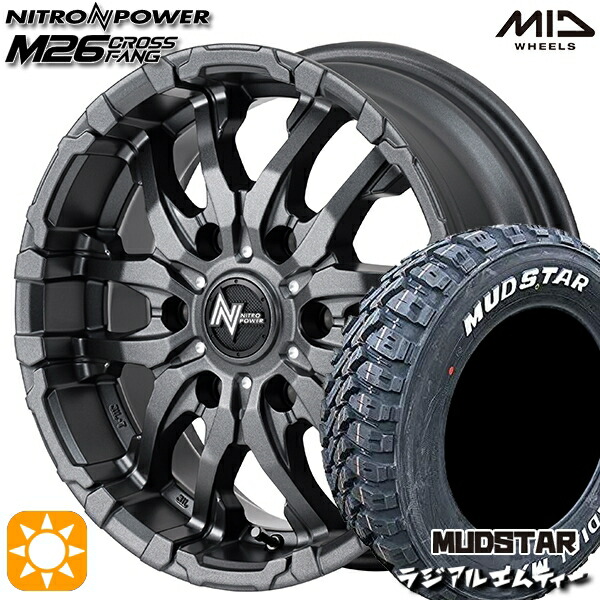 【取付対象】215/65R16 109/107R マッドスター ラジアル M/T ホワイトレター MID ナイトロパワー M26 クロスファング バレルブラック/ドリルド 16インチ 6.5J 6H139.7 サマータイヤホイールセット
