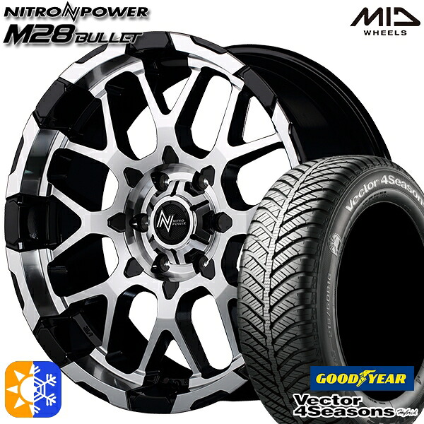 215/60R17 96H グッドイヤー ベクター フォーシーズンズ MID ナイトロパワー M28バレット 17インチ 6.5J 6H139.7 ブラック/ミラーカット オールシーズンタイヤホイールセット