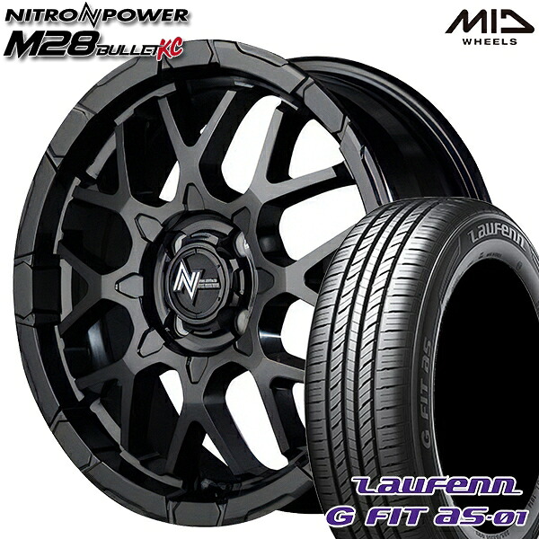 【取付対象】マツダ2 ノート 195/55R16 87V ラウフェン G FIT as-01 LH42 MID ナイトロパワー M28バレットKC セミグロスブラック 16インチ 6.0J 4H100 サマータイヤホイールセット