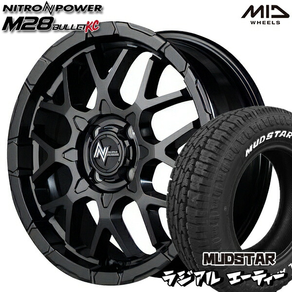 【取付対象】ライズ ロッキー 215/65R16 109/107L マッドスター ラジアル A/T ホワイトレター MID ナイトロパワー M28バレットKC セミグロスブラック 16インチ 6.0J 4H100 サマータイヤホイールセット