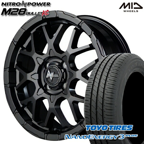 【取付対象】195/45R16 80W トーヨー ナノエナジー3プラス MID ナイトロパワー M28バレットKC セミグロスブラック 16インチ 6.0J 4H100 サマータイヤホイールセット