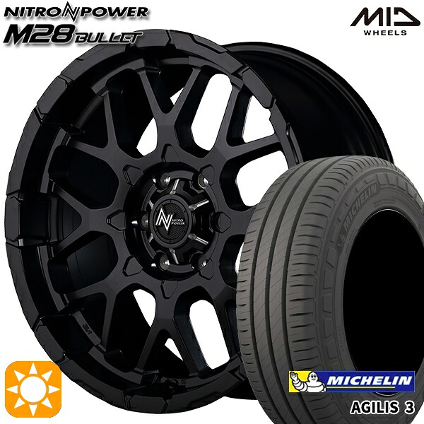 【取付対象】200系ハイエース 215/65R16C 109/107T ミシュラン アジリス3 MID ナイトロパワー M28バレット セミグロスブラック 16インチ 6.5J 6H139.7 サマータイヤホイールセット