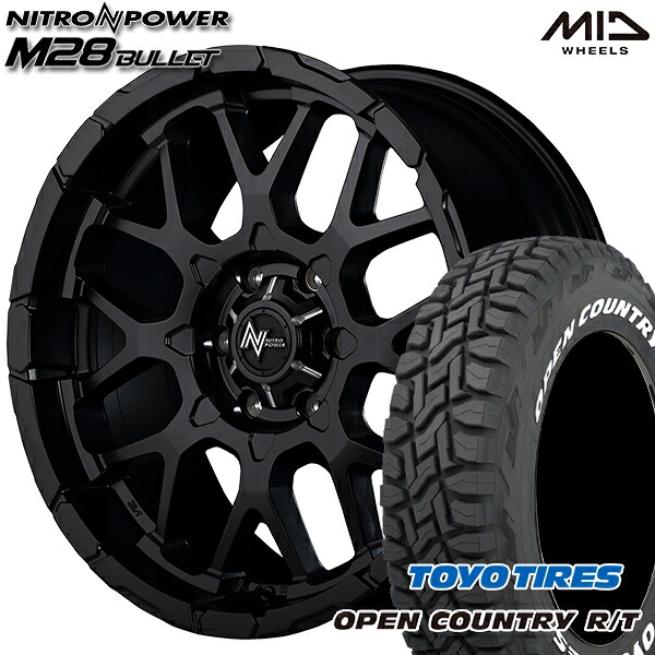 【取付対象】プラド 285/70R17 116/113Q トーヨー オープンカントリー R/T ホワイトレター MID ナイトロパワー M28バレット セミグロスブラック 17インチ 8.0J 6H139.7 サマータイヤホイールセット