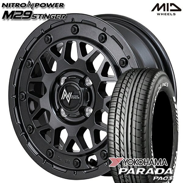 【取付対象】165/55R14C 95/93N ヨコハマ パラダ PA03 MID ナイトロパワー M29 スティンガー バレルブラック 14インチ 4.5J 4H100 サマータイヤホイールセット