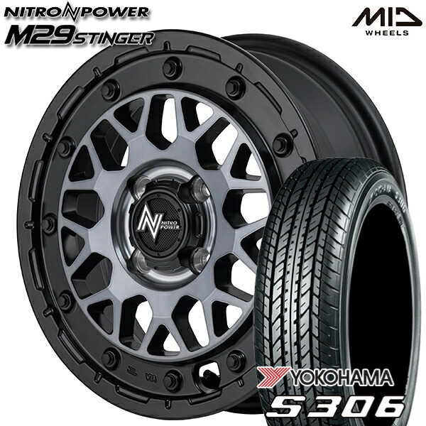 【取付対象】155/65R14 75S ヨコハマ S306 MID ナイトロパワー M29 スティンガー セミグロスブラッククリア 14インチ 4.5J 4H100 サマータイヤホイールセット