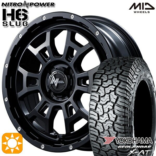 【取付対象】ライズ ロッキー LT215/70R16 100/97Q ヨコハマ ジオランダー X-AT G016 MID ナイトロパワー H6スラッグ セミグロスブラック 16インチ 6.0J 4H100 サマータイヤホイールセット