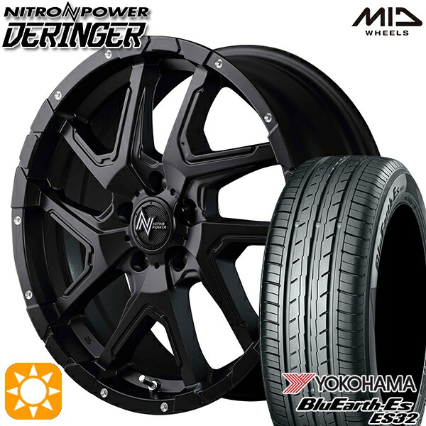 【取付対象】235/50R18 97W ヨコハマ ブルーアース ES32 MID ナイトロパワー デリンジャー セミグロスブラック/フランジピアスドリルド 18インチ 7.0J 5H114.3 サマータイヤホイールセット