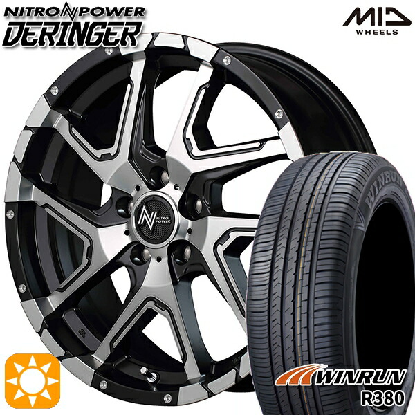 【取付対象】C-HR カローラクロス 215/60R17 96V ウィンラン R380 MID ナイトロパワー デリンジャー セミグロスブラックポリッシュ/フランジピアスドリルド 17インチ 7.0J 5H114.3 サマータイヤホイールセット