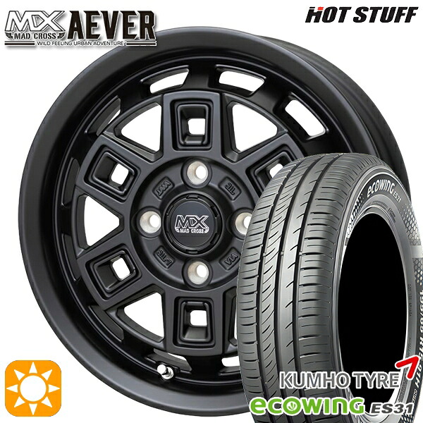【取付対象】フィット アクア 175/70R14 84T クムホ エコウィング ES31 ホットスタッフ マッドクロスアイヴァー MTBK 14インチ 5.0J 4H100+35 サマータイヤホイールセット |エムオートギャラリー