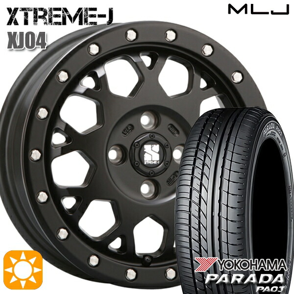 【取付対象】軽トラ 165/55R14C 95/93N ヨコハマ パラダ PA03 MLJ エクストリームJ XJ04 サテンブラック 14インチ 4.5J 4H100 サマータイヤホイールセット