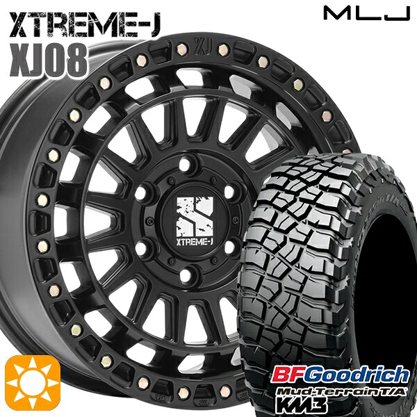 【取付対象】プラド ハイラックス 265/70R17 121/118Q RBL BFグッドリッチ マッドテレーン T/A KM3 MLJ エクストリームJ XJ08 サテンブラック 17インチ 8.0J 6H139.7 +20 サマータイヤホイールセット |エムオートギャラリー