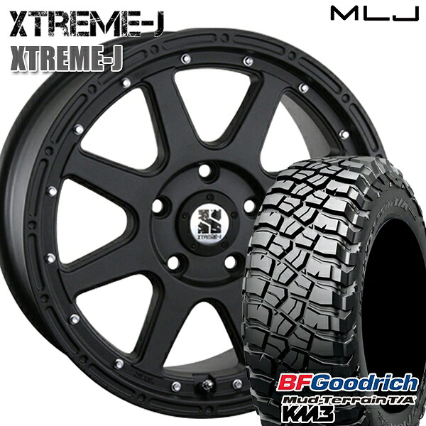 【取付対象】JEEPラングラー 245/75R17 121/118Q RBL BFグッドリッチ マッドテレーン T/A KM3 MLJ エクストリームJ フラットブラック 17インチ 7.5J 5H127 サマータイヤホイールセット