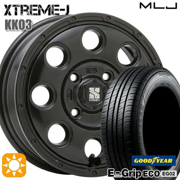 【取付対象】145/80R13 75S グッドイヤー エフィシェントグリップ エコ EG02 MLJ エクストリームJ KK03 サテンブラック 13インチ 4.0J 4H100 サマータイヤホイールセット ｜エムオートギャラリー