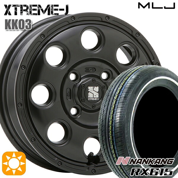 【取付対象】155/65R14 ナンカン RX615 ホワイトリボン MLJ エクストリームJ KK03 サテンブラック 14インチ 4.5J 4H100 サマータイヤホイールセット |エムオートギャラリー