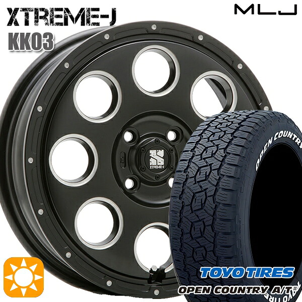 【取付対象】アゲ軽 165/80R14 97/95N トーヨー オープンカントリーA/T3 ホワイトレター MLJ エクストリームJ KK03 サテンブラックミルド 14インチ 4.5J 4H100 サマータイヤホイールセット |エムオートギャラリー