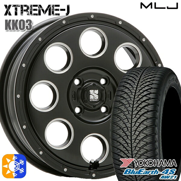 165/65R14 79H ヨコハマ ブルーアース 4S AW21 MLJ エクストリームJ KK03 サテンブラックミルド 14インチ 4.5J 4H100 オールシーズンタイヤホイールセット ｜エムオートギャラリー