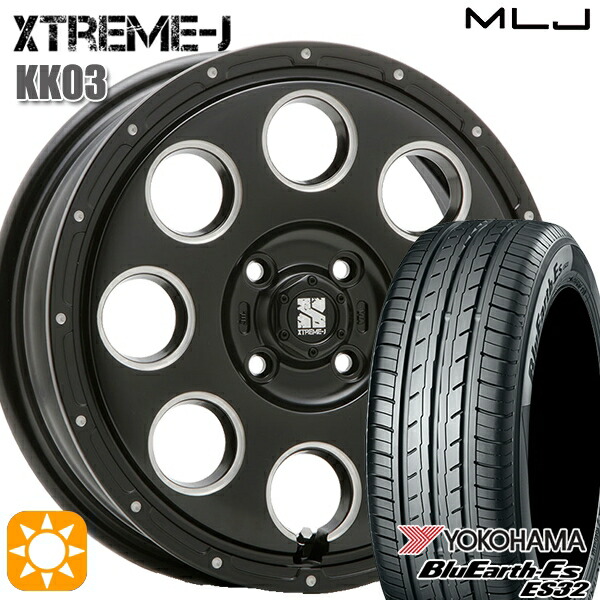 【取付対象】165/50R15 73V ヨコハマ ブルーアース ES32 MLJ エクストリームJ KK03 サテンブラックミルド 15インチ 4.5J 4H100 サマータイヤホイールセット