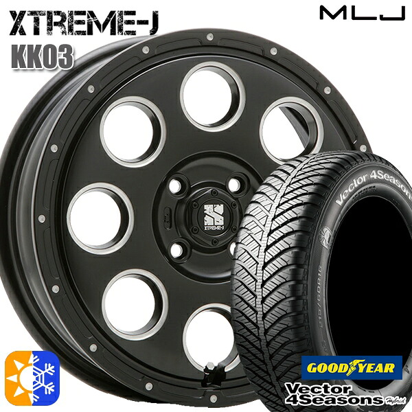 タフト 165/65R15 81H グッドイヤー ベクター フォーシーズンズ MLJ エクストリームJ KK03 15インチ 4.5J 4H100 サテンブラックミルド オールシーズンタイヤホイールセット