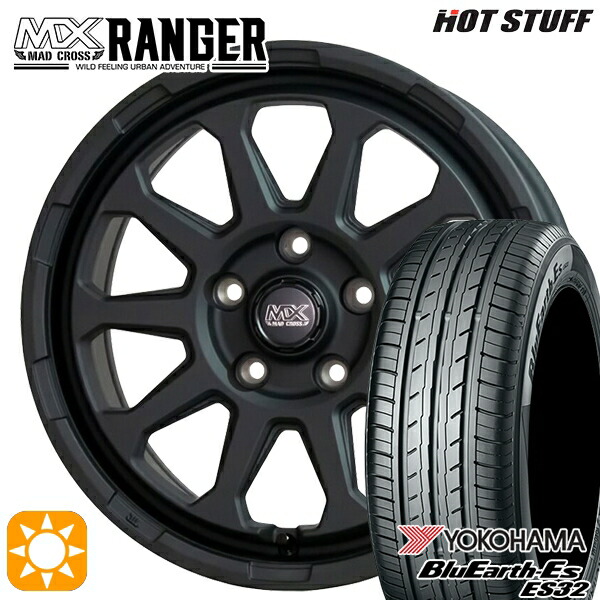 【取付対象】215/55R17 94V ヨコハマ ブルーアース ES32 ホットスタッフ マッドクロス レンジャー マットブラック 17インチ 7.0J 5H114.3 サマータイヤホイールセット
