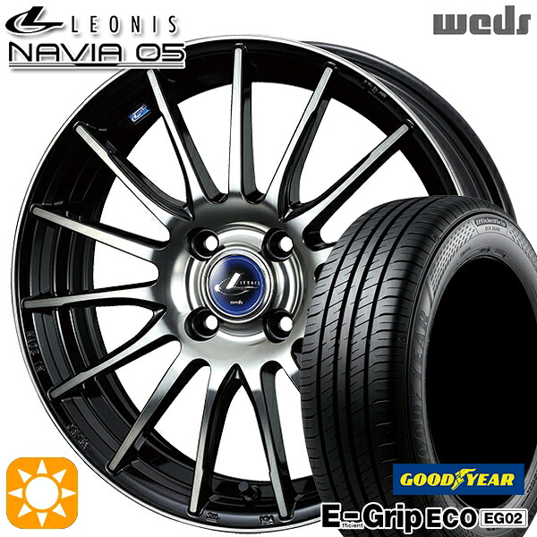 【取付対象】アクア デミオ ノート 195/55R16 87V グッドイヤー エフィシェントグリップ EG02 Weds ウェッズ レオニス ナヴィア05 BPB (ブラック ミラーカット ブラッククリアー) 16インチ 6.0J 4H100 サマータイヤホイールセット |エムオートギャラリー