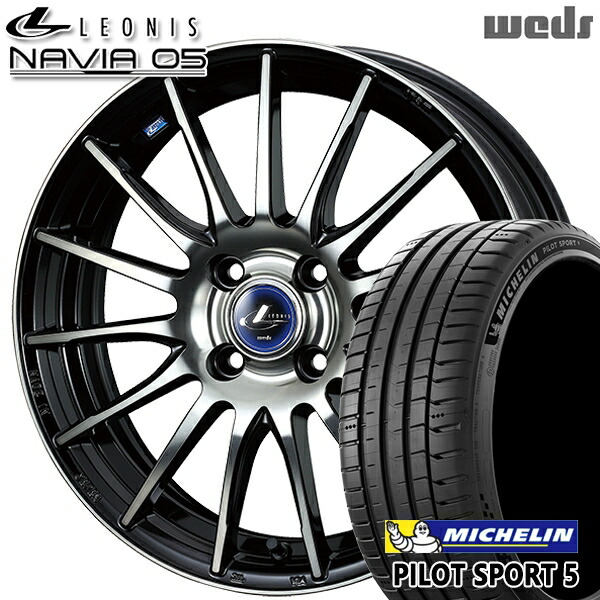 【取付対象】アクア ヤリス 205/40R17 84Y XL ミシュラン パイロットスポーツ5 Weds ウェッズ レオニス ナヴィア05 BPB (ブラック ミラーカット ブラッククリアー) 17インチ 6.5J 4H100 サマータイヤホイールセット