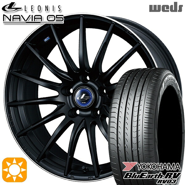 【取付対象】215/55R17 94V ヨコハマ ブルーアース RV03 Weds ウェッズ レオニス ナヴィア05 MBP (マットブラック リムポリッシュ) 17インチ 7.0J 5H100 サマータイヤホイールセット