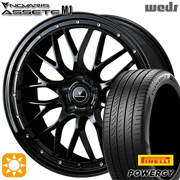 【取付対象】245/45R19 102W XL ピレリ パワジー Weds ウェッズ ノヴァリス アセット M1 ブラック/ゴールドピアス 19インチ 8.0J 5H114.3 サマータイヤホイールセット