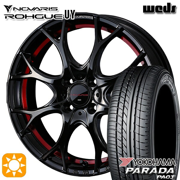 【取付対象】軽トラ 165/55R14C 95/93N ヨコハマ パラダ PA03 Weds ウェッズ ノヴァリス ローグ UY ピアノブラック/レッドライン 14インチ 4.5J 4H100 サマータイヤホイールセット