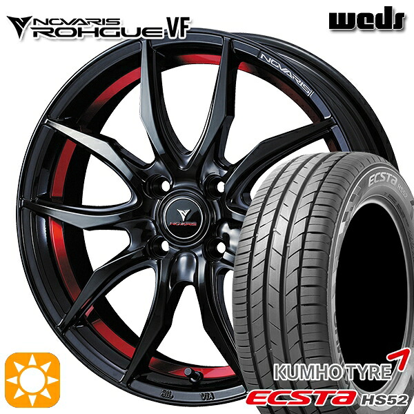 【取付対象】195/55R16 87V クムホ エクスタ HS52 Weds ウェッズ ノヴァリス ローグ VF ピアノブラック/レッドライン 16インチ 6.0J 4H100 サマータイヤホイールセット ｜エムオートギャラリー