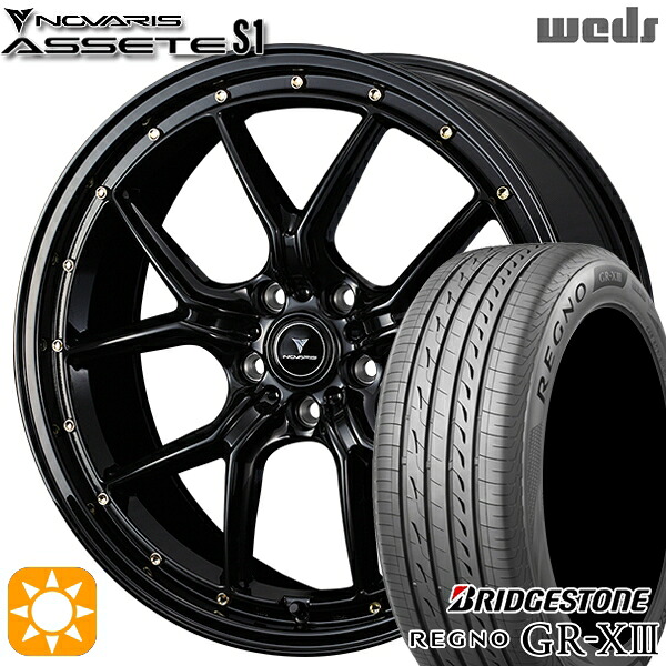 【取付対象】C-HR レガシィB4 225/50R18 95W ブリヂストン レグノ GR-X3 Weds ウェッズ ノヴァリス アセット S1 ブラック/ゴールドピアス 18インチ 8.0J 5H114.3 サマータイヤホイールセット |エムオートギャラリー
