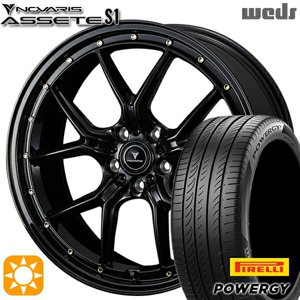 【取付対象】225/50R18 95W ピレリ パワジー Weds ウェッズ ノヴァリス アセット S1 ブラック/ゴールドピアス 18インチ 8.0J 5H114.3 サマータイヤホイールセット ｜エムオートギャラリー