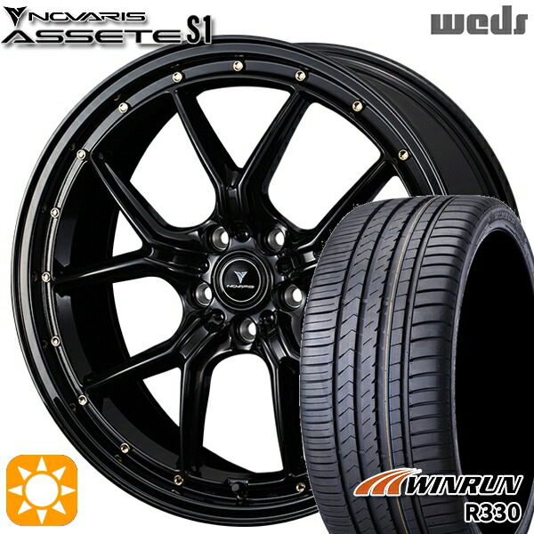 【取付対象】ハリアー アウトランダー 245/45R19 102W XL ウィンラン R330 Weds ウェッズ ノヴァリス アセット S1 ブラック/ゴールドピアス 19インチ 8.0J 5H114.3 サマータイヤホイールセット |エムオートギャラリー