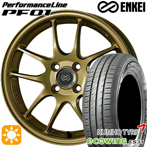 【取付対象】165/65R15 81H クムホ エコウィング ES31 ENKEI エンケイ パフォーマンスライン PF01 ゴールド 15インチ 5.0J 4H100 サマータイヤホイールセット