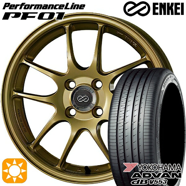 【取付対象】アウトランダー エクストレイル 225/55R18 98V ヨコハマ アドバンデシベル V553 ENKEI エンケイ パフォーマンスライン PF01 ゴールド 18インチ 7.5J 5H114.3 サマータイヤホイールセット ｜エムオートギャラリー
