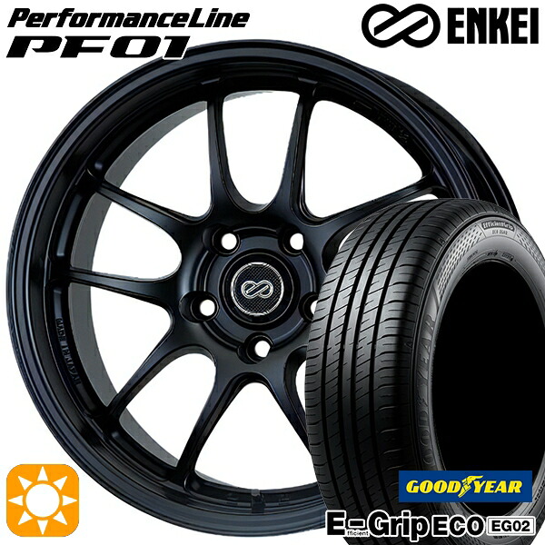 【取付対象】アクア デミオ ノート 195/55R16 87V グッドイヤー エフィシェントグリップ EG02 ENKEI エンケイ パフォーマンスライン PF01 マットブラック 16インチ 6.5J 4H100 サマータイヤホイールセット |エムオートギャラリー