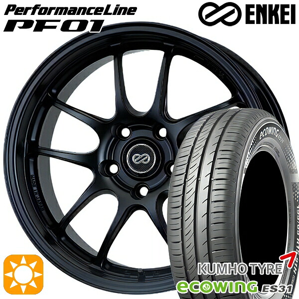 【取付対象】165/65R15 81H クムホ エコウィング ES31 ENKEI エンケイ パフォーマンスライン PF01 マットブラック 15インチ 5.0J 4H100 サマータイヤホイールセット