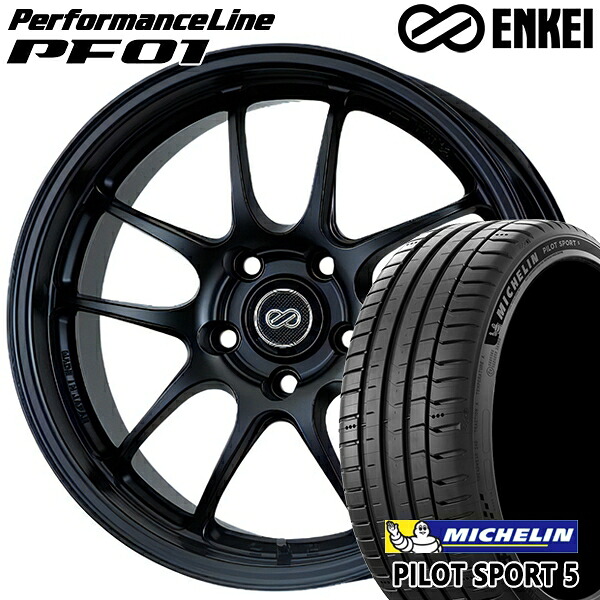 【取付対象】アクア ヤリス 205/40R17 84Y XL ミシュラン パイロットスポーツ5 ENKEI エンケイ パフォーマンスライン PF01 マットブラック 17インチ 7.0J 4H100 サマータイヤホイールセット ｜エムオートギャラリー