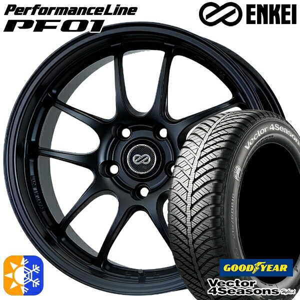 175/60R16 82H グッドイヤー ベクター フォーシーズンズ ENKEI エンケイ パフォーマンスライン PF01 16インチ 6.5J 4H100 マットブラック オールシーズンタイヤホイールセット |エムオートギャラリー