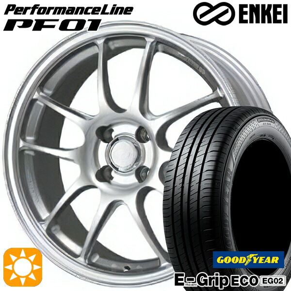 【取付対象】アクア デミオ ノート 195/55R16 87V グッドイヤー エフィシェントグリップ EG02 ENKEI エンケイ パフォーマンスライン PF01 スパークルシルバー 16インチ 6.5J 4H100 サマータイヤホイールセット |エムオートギャラリー